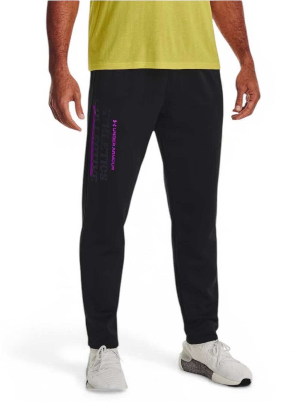 Under Armour Black Fleece Sweat Pants Mens Purple Gray Logo Loose Fit size Large